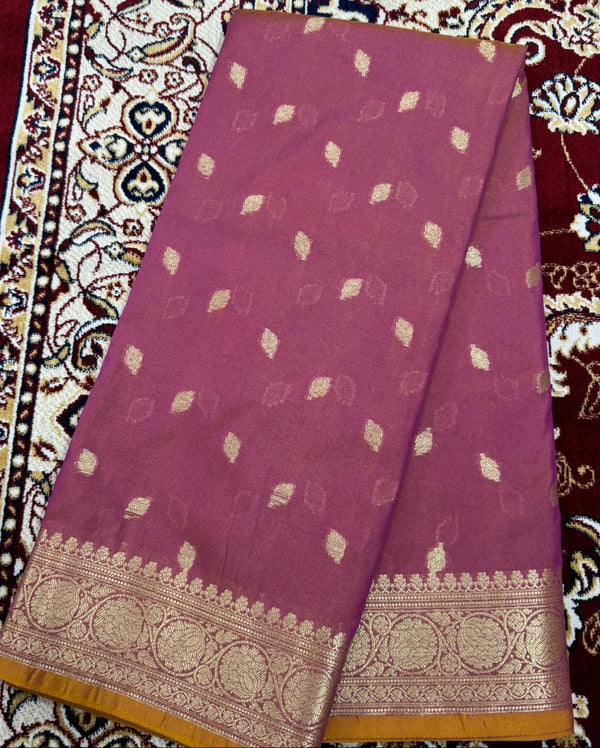 Boota Jangala Silk Saree – Peach Pink Woven Zari Border Traditional Saree
