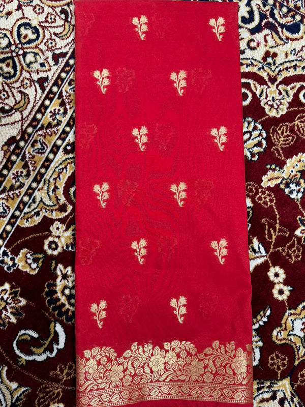 Boota Silk Saree – Rose Red Zari Woven Traditional Saree