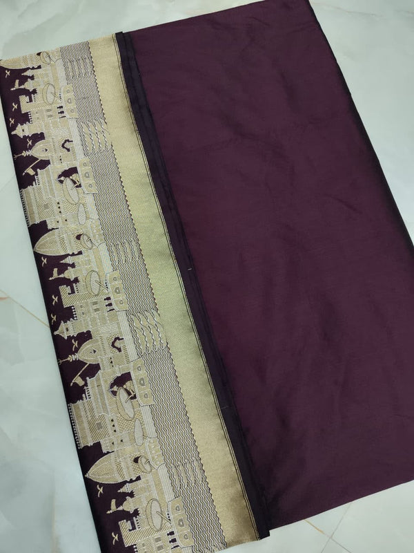 Royal Brown PURE Katan Ghat Silk Banarasi Saree