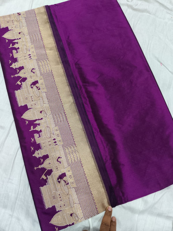 Magenta Gold PURE Katan Ghat Silk Banarasi Saree