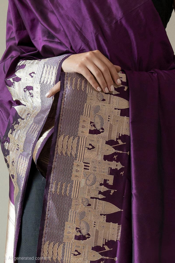 Magenta Gold PURE Katan Ghat Silk Banarasi Saree