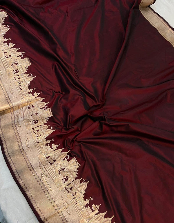 Royal Brown PURE Katan Ghat Silk Banarasi Saree