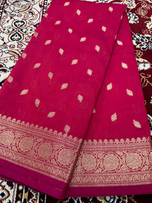 Boota Jangala Silk Saree – Cherry Red Zari Woven Traditional Saree