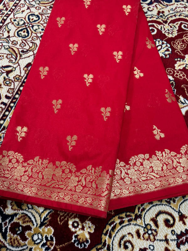 Boota Silk Saree – Rose Red Zari Woven Traditional Saree